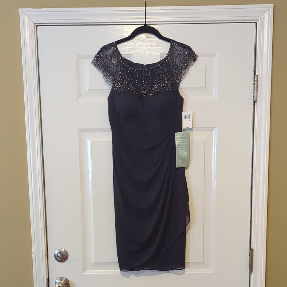 Dj Jaz Beaded Art Deco 1920 Inspired Dress Size 4 Charcoal NWT Cocktail Party